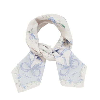 Square Scarf Bow &amp; Floral Blue