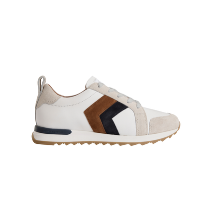 Xandra Trainer White Leather Tan/Navy