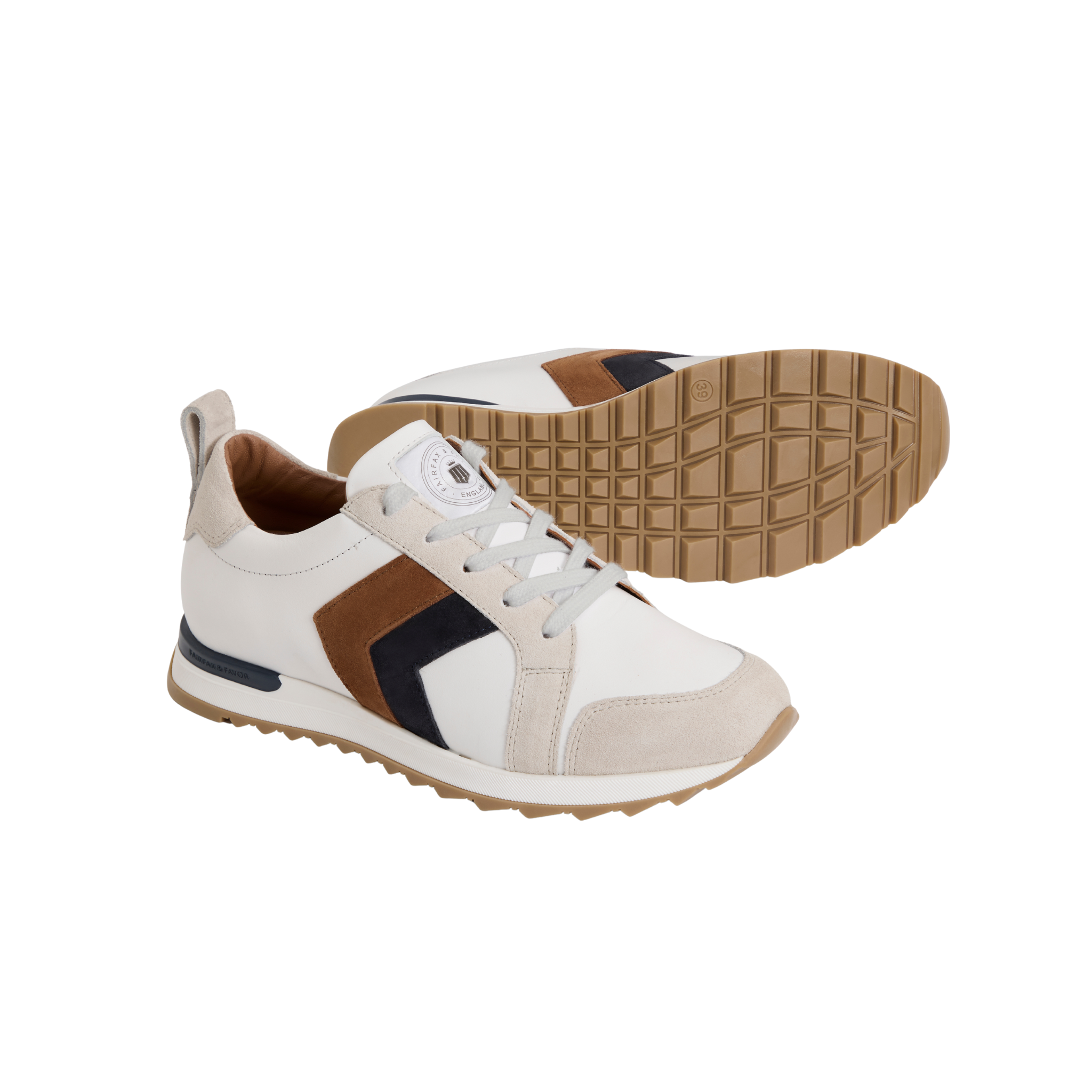Xandra Trainer White Leather Tan/Navy