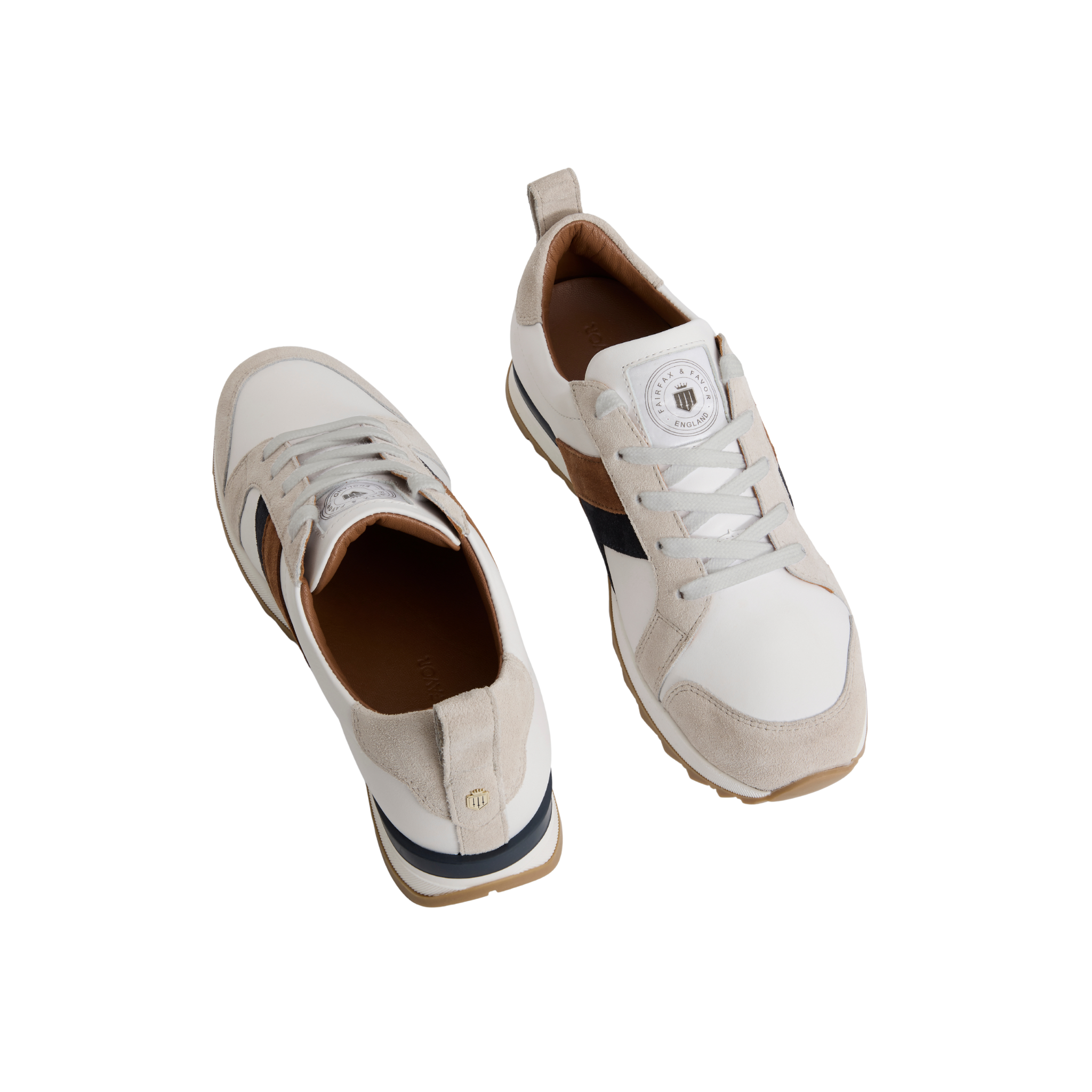 Xandra Trainer White Leather Tan/Navy