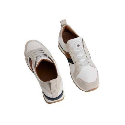 Xandra Trainer White Leather Tan/Navy