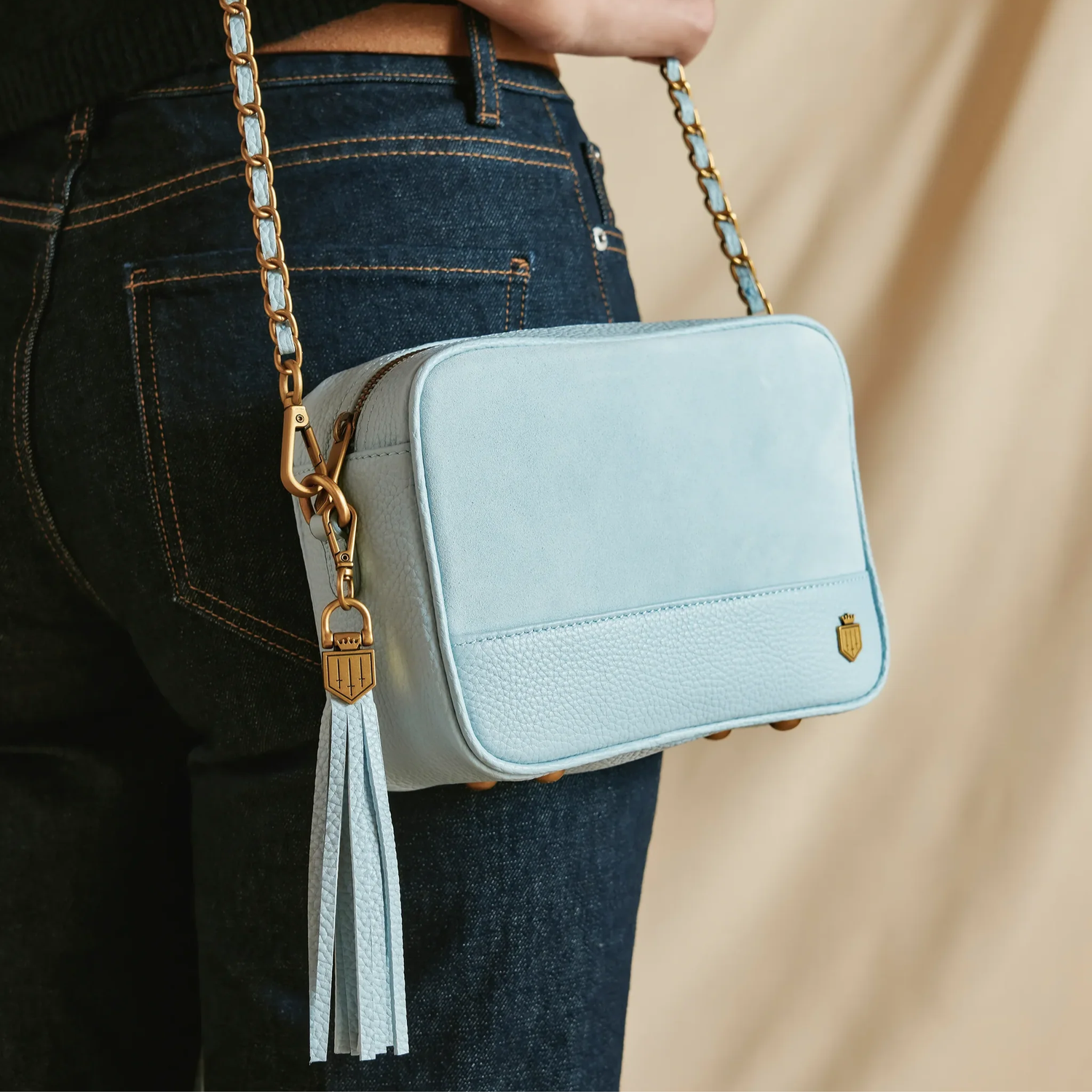 Finsbury Cross Body Bag Sky Blue Suede