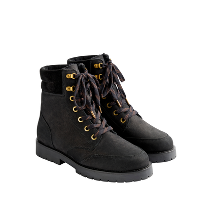 Shearling Lined Galway Ankle Boot Black Nubuck