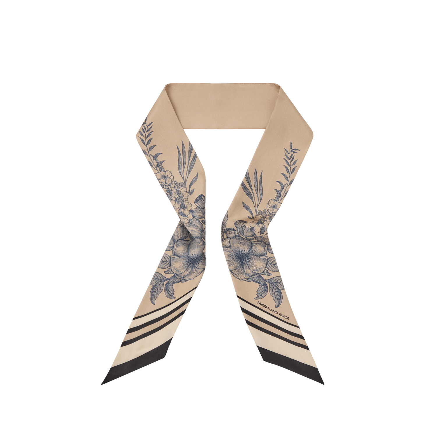 Mannington Twill Silk Scarf Beige/Navy/Black