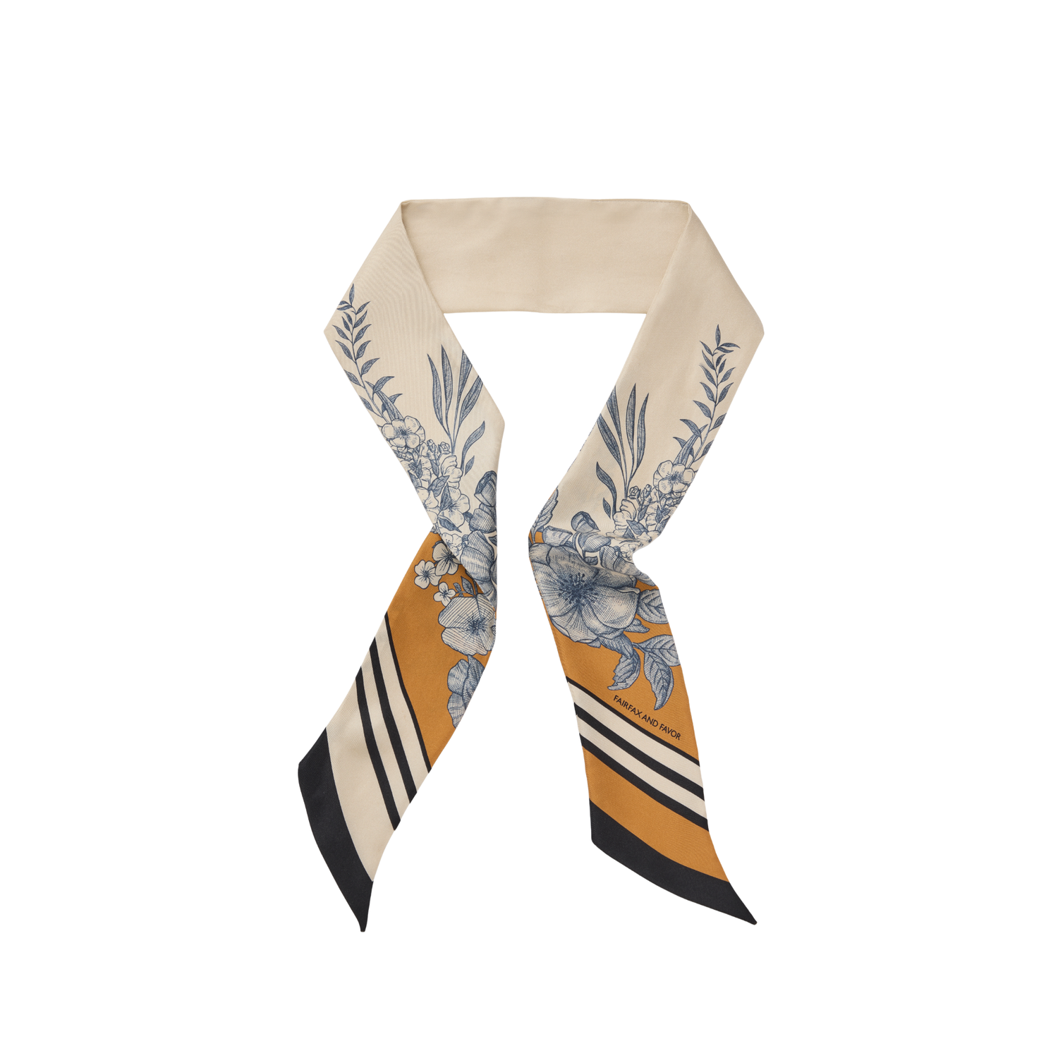 Mannington Twill Silk Scarf Off White/Navy/Orange