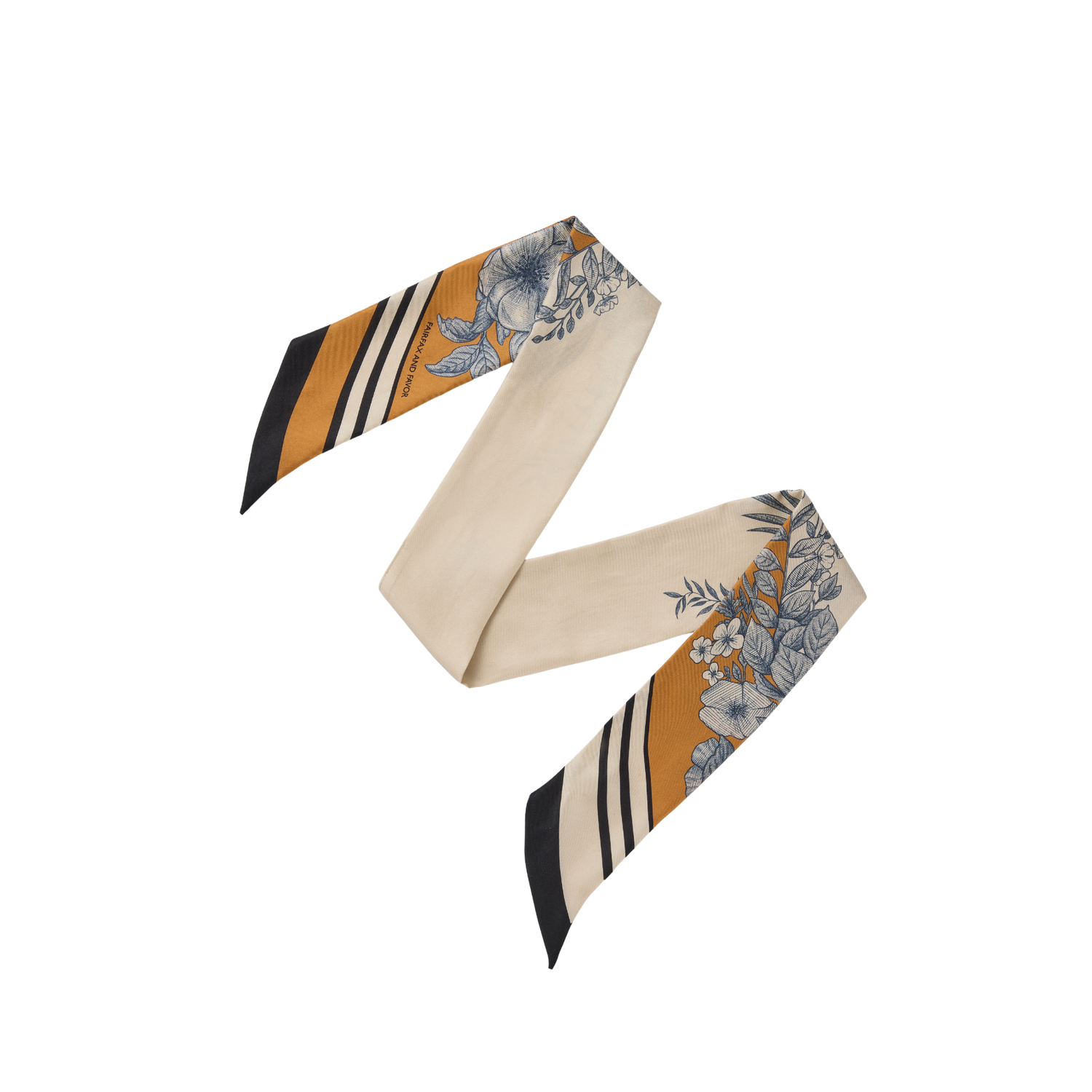 Mannington Twill Silk Scarf Off White/Navy/Orange