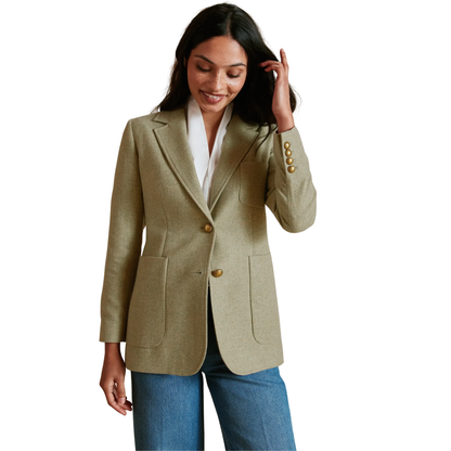 Fern Single Breasted Herringbone Blazer Meadow Green