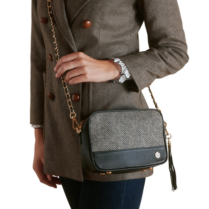 Finsbury Cross Body Bag Herringbone &amp; Black Leather