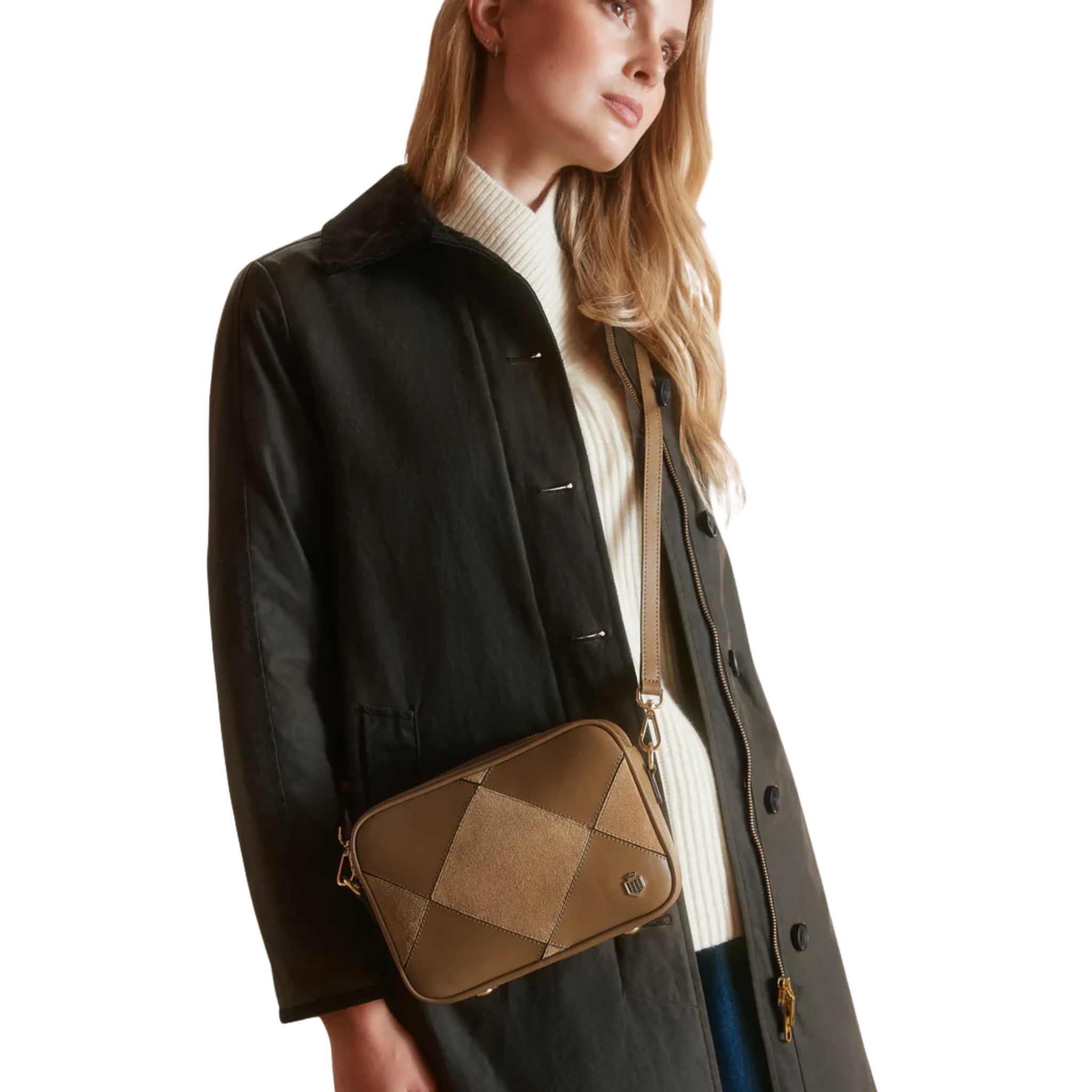 Finsbury Cross Body Bag Harlequin Tan Suede