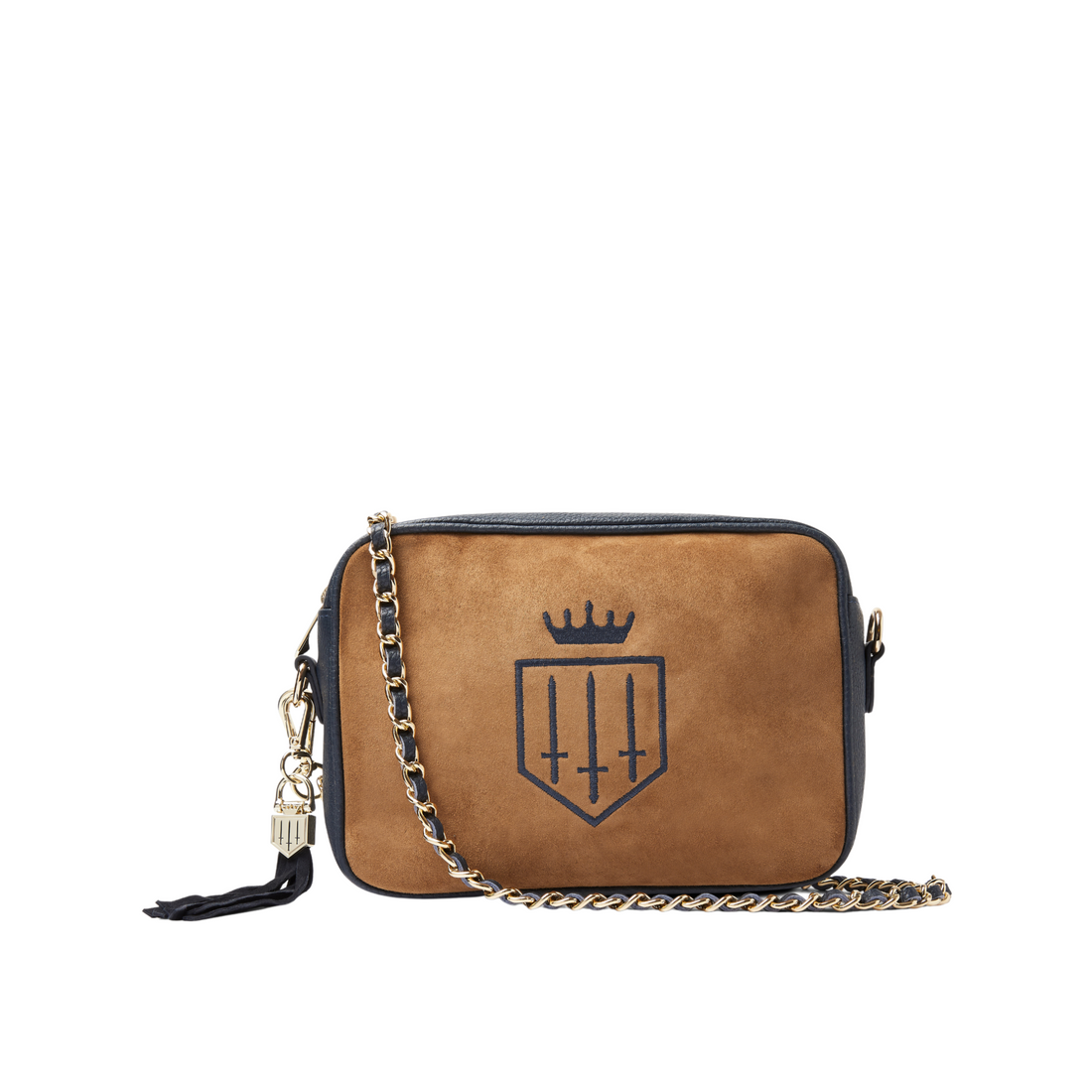 Finsbury Cross Body Bag Tan/Navy Suede