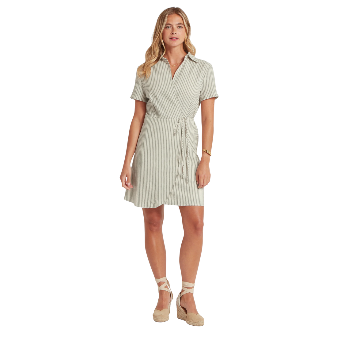 Fleur Linen Dress Agave Green Stripe