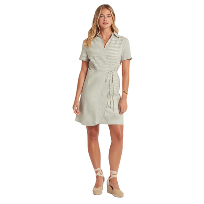 Fleur Linen Dress Agave Green Stripe