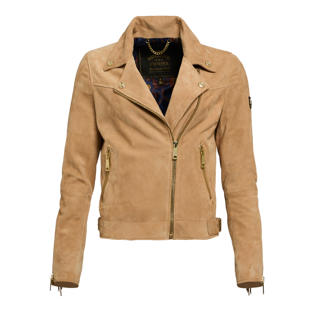 Fringed Suede Biker Jacket Camel