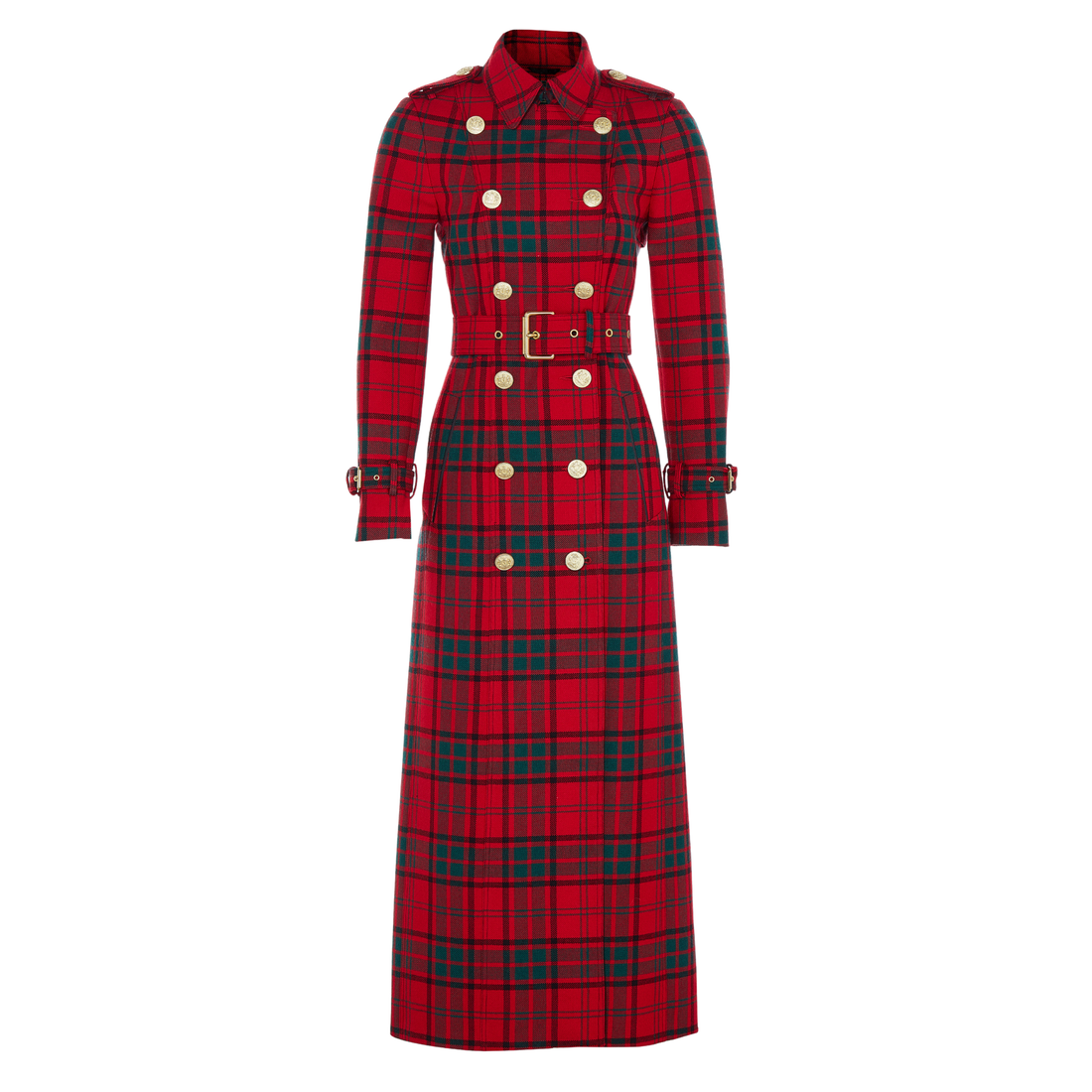 Full Length Marlborough Trench Coat Red Tartan