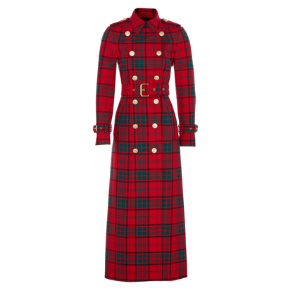 Full Length Marlborough Trench Coat Red Tartan