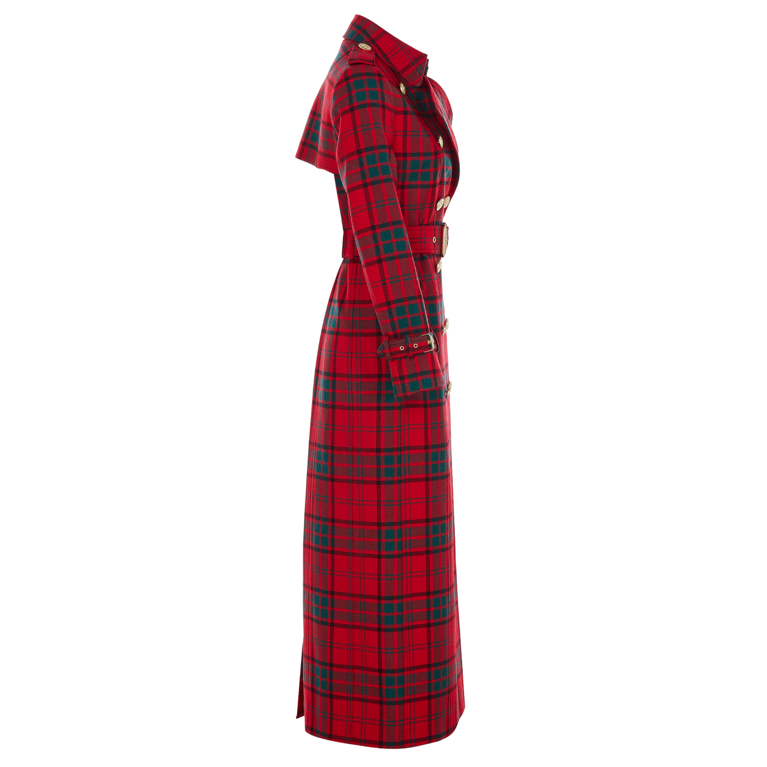 Full Length Marlborough Trench Coat Red Tartan
