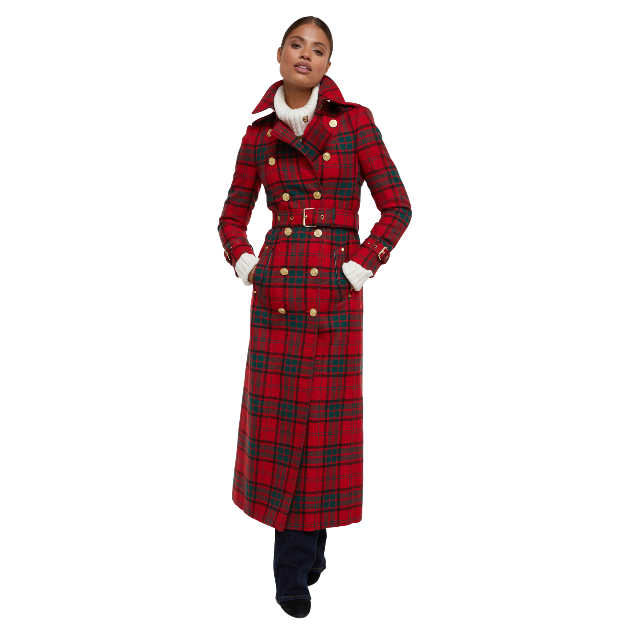 Full Length Marlborough Trench Coat Red Tartan