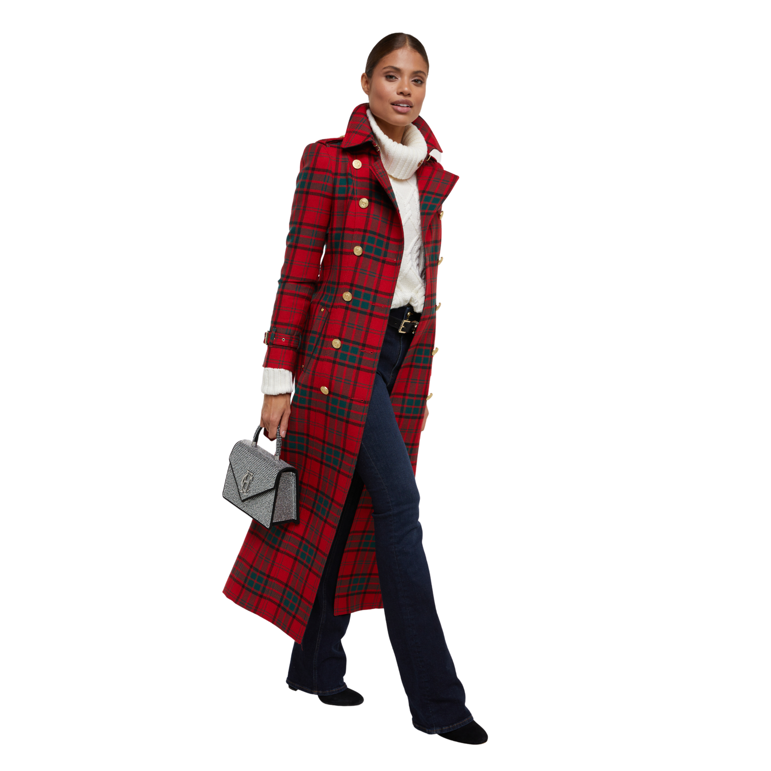 Full Length Marlborough Trench Coat Red Tartan