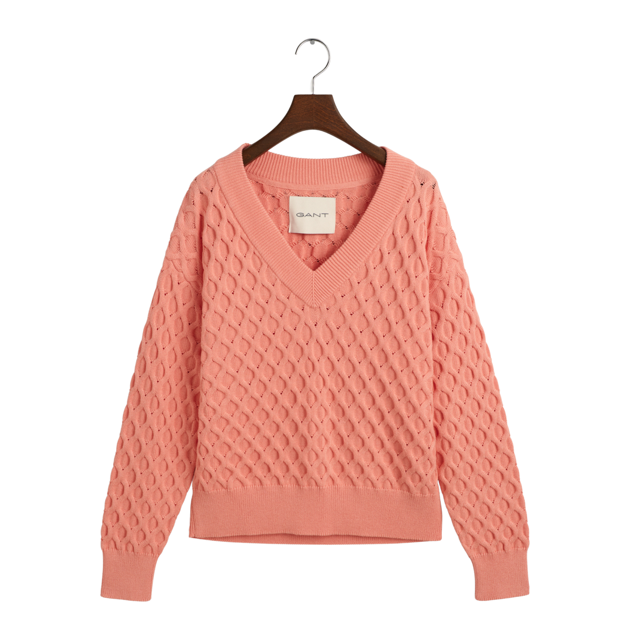 Textured Knit V-Neck Peachy Pink