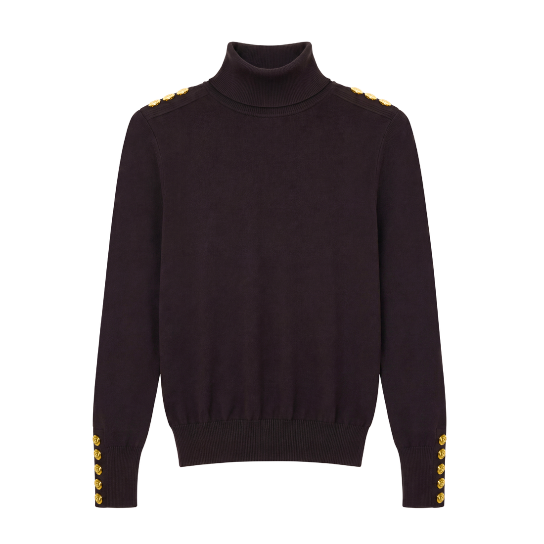 Buttoned Knit Roll Neck Chocolate