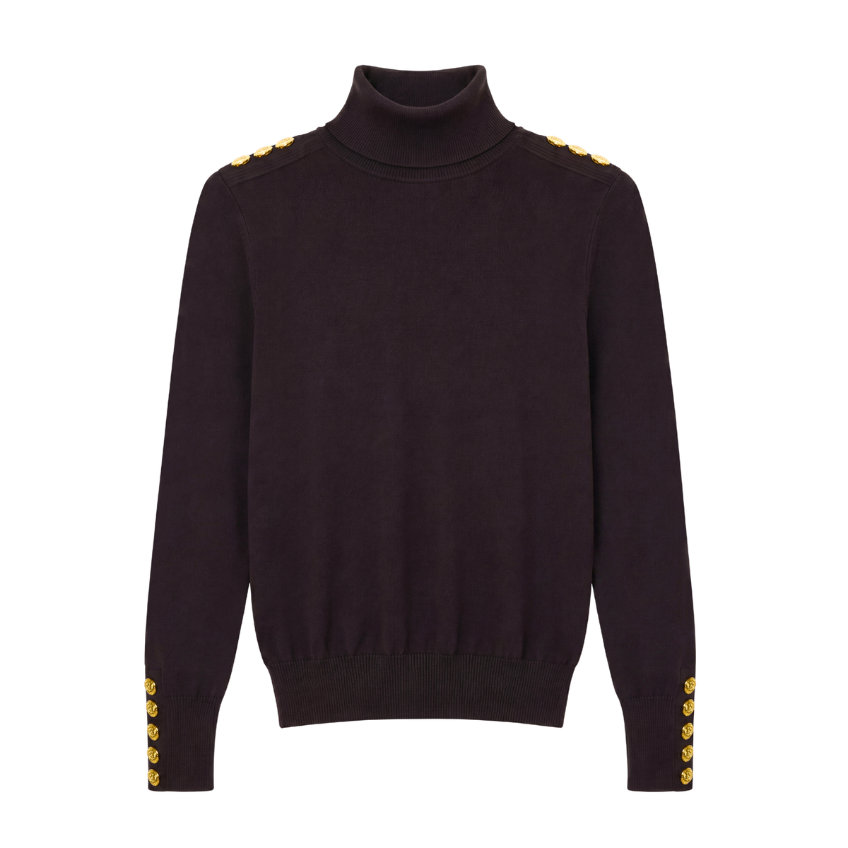 Buttoned Knit Roll Neck Chocolate