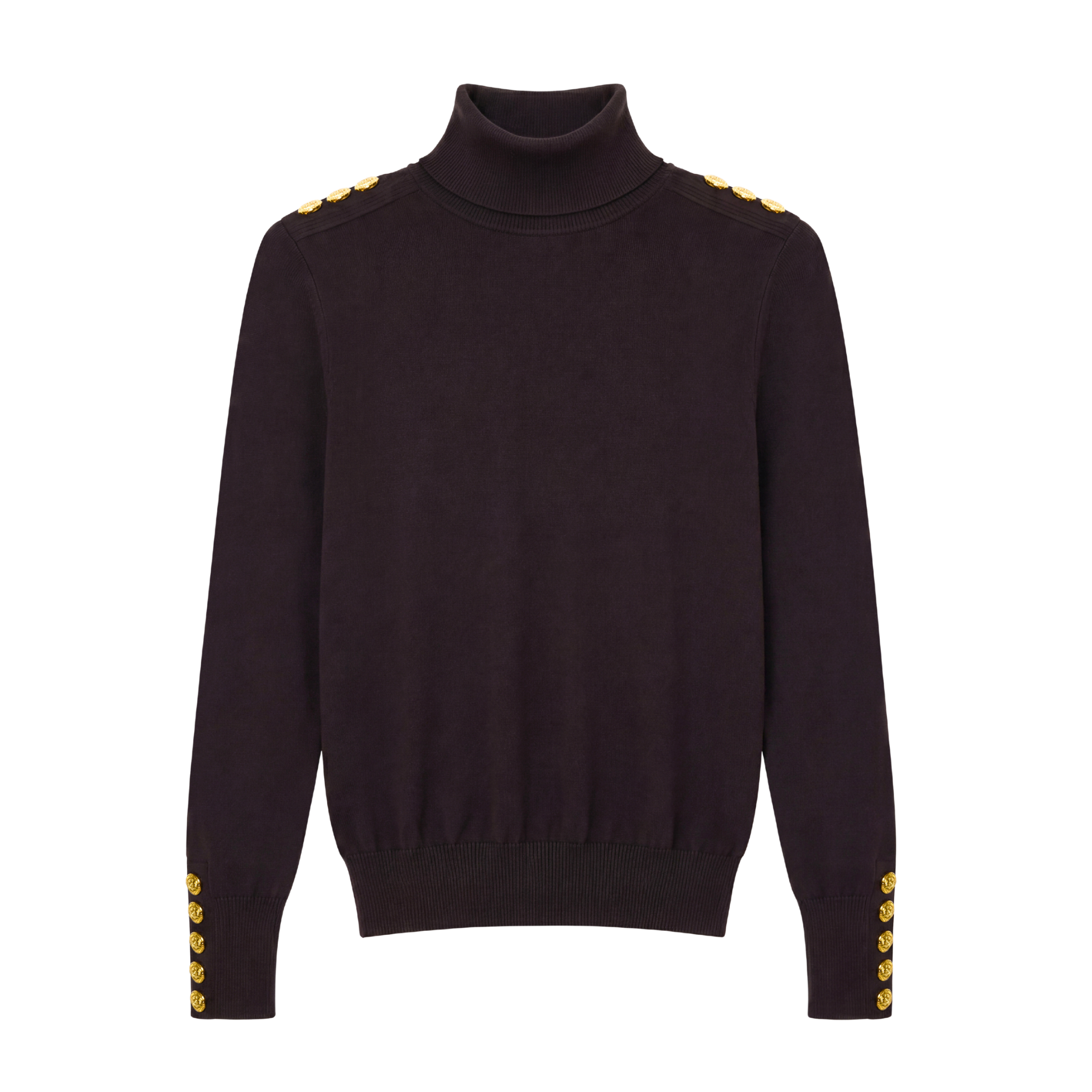 Buttoned Knit Roll Neck Chocolate
