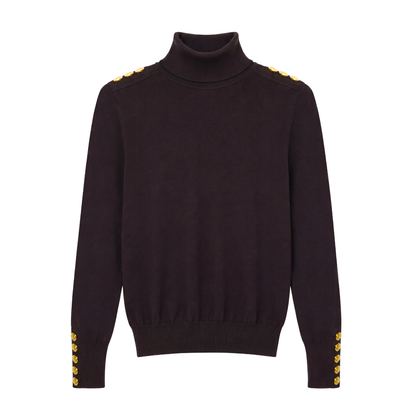 Buttoned Knit Roll Neck Chocolate