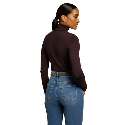 Buttoned Knit Roll Neck Chocolate