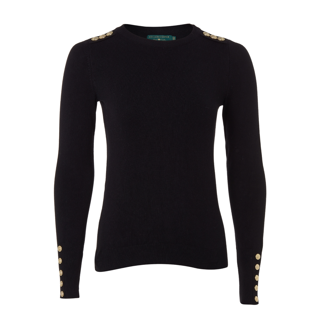Buttoned Knit Crew Neck Black
