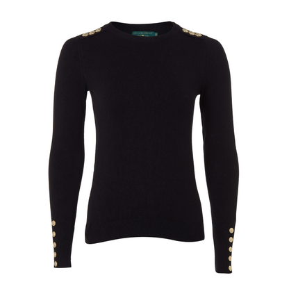 Buttoned Knit Crew Neck Black