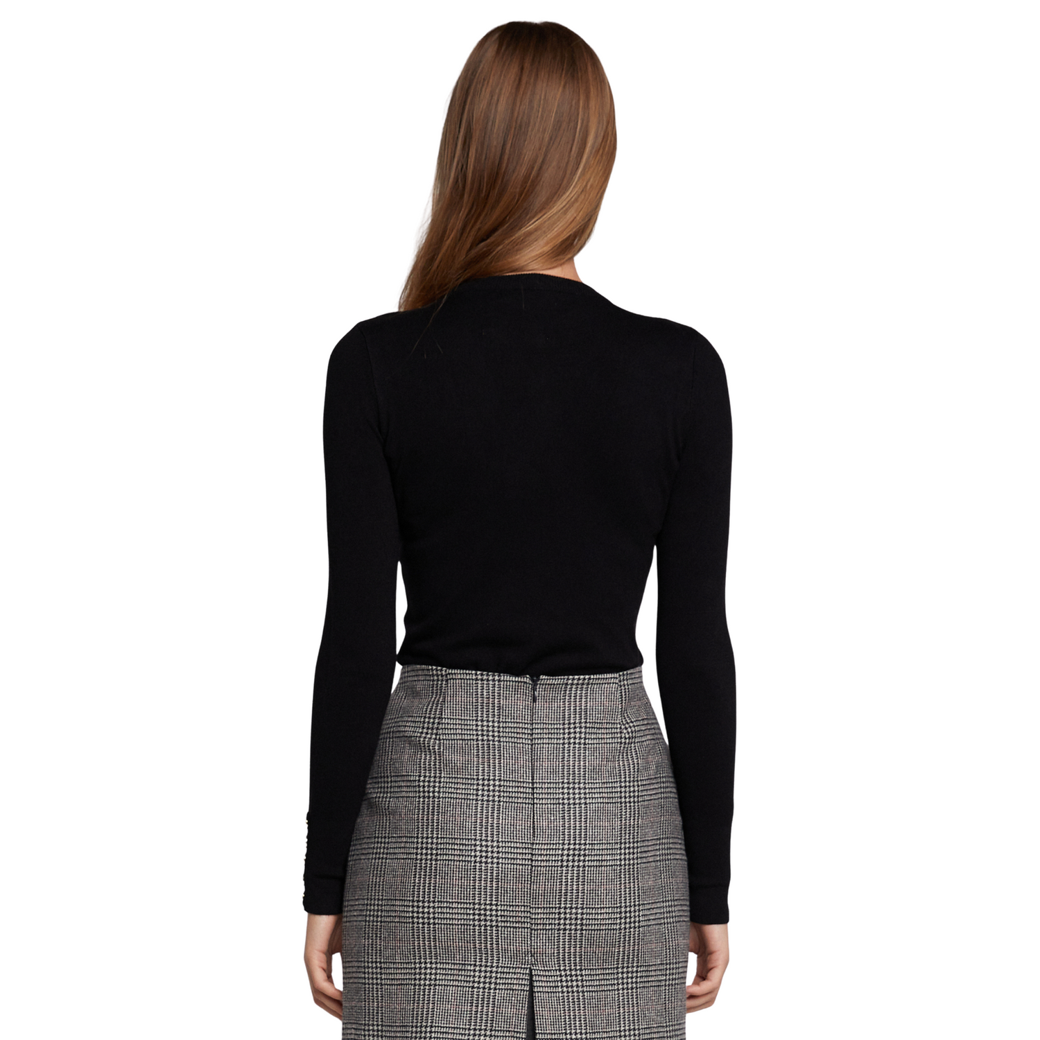 Buttoned Knit Crew Neck Black