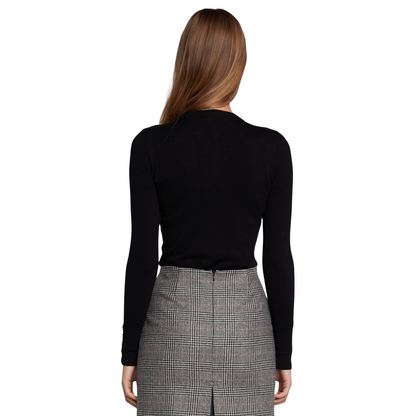 Buttoned Knit Crew Neck Black