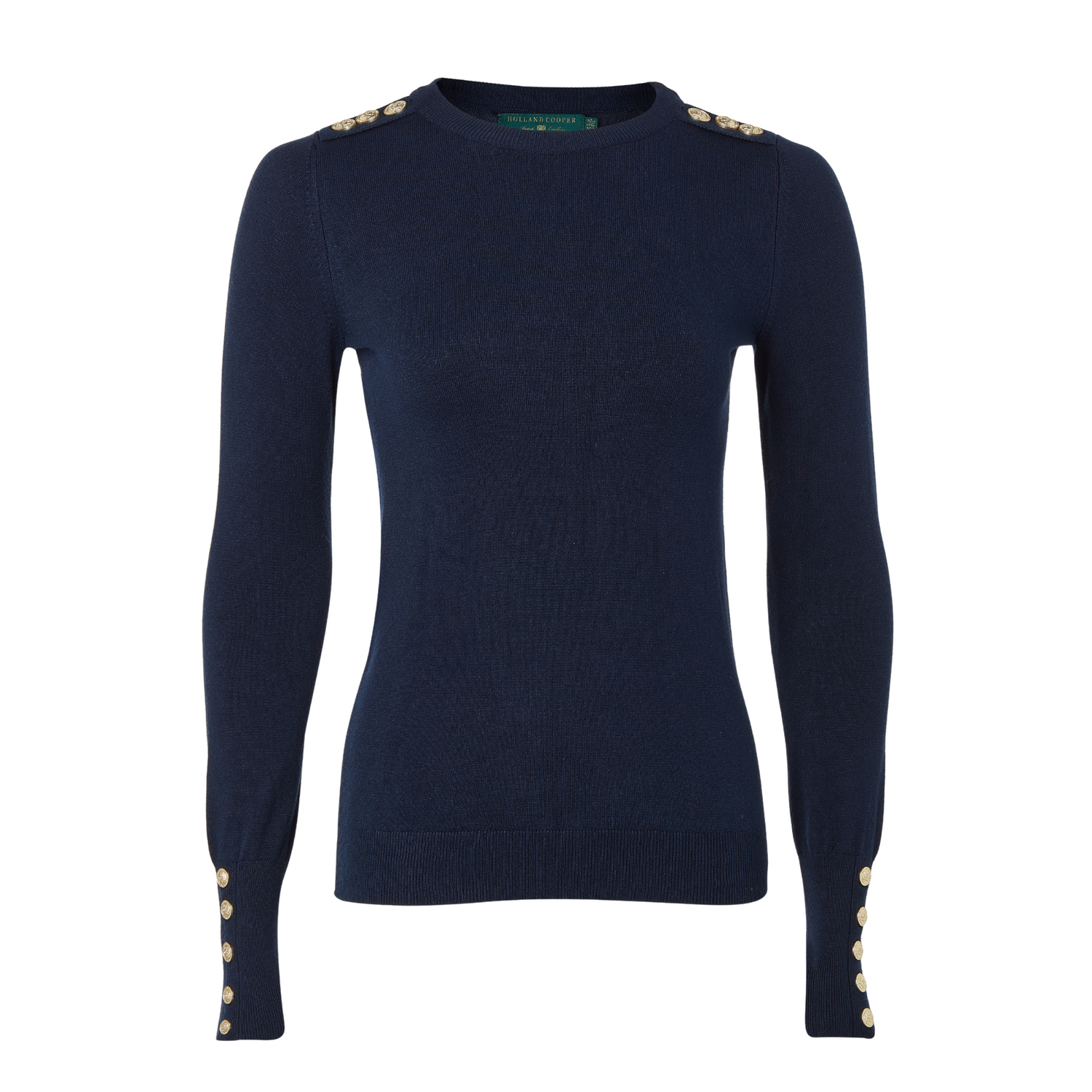 Buttoned Knit Crew Neck Ink Navy