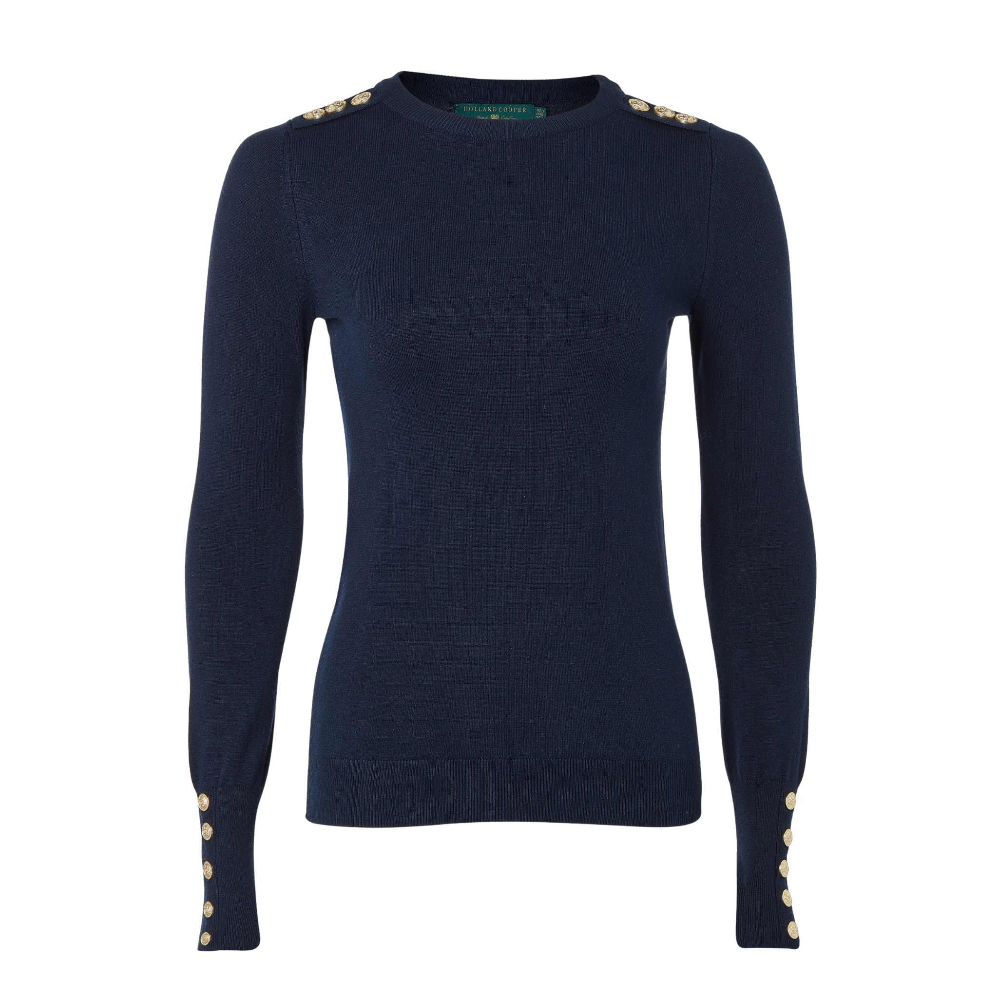 Buttoned Knit Crew Neck Ink Navy