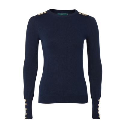 Buttoned Knit Crew Neck Ink Navy