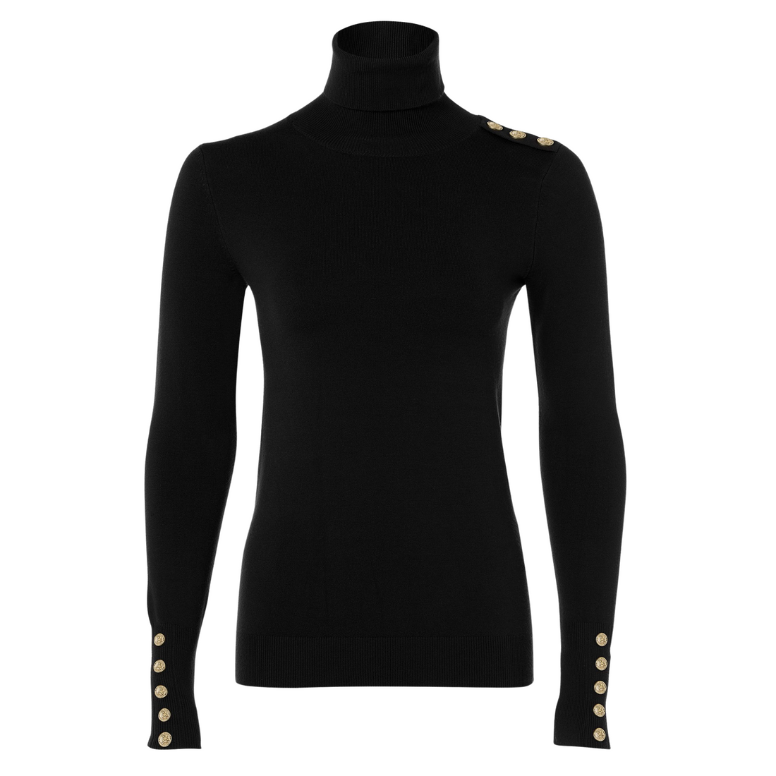 Buttoned Knit Roll Neck Black