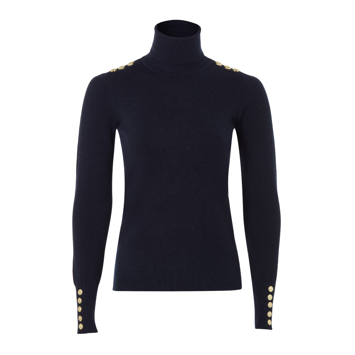 Buttoned Knit Roll Neck Ink Navy