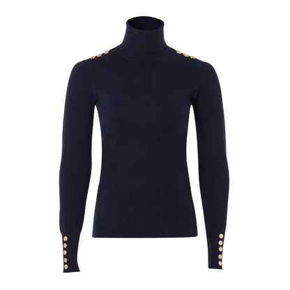 Buttoned Knit Roll Neck Ink Navy
