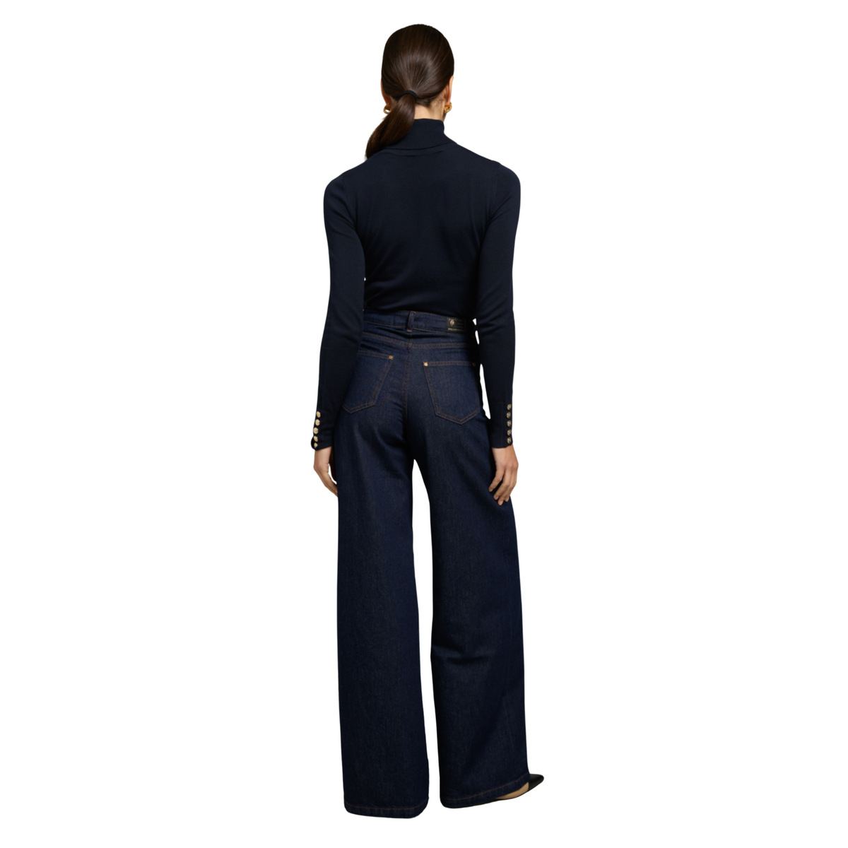 Buttoned Knit Roll Neck Ink Navy