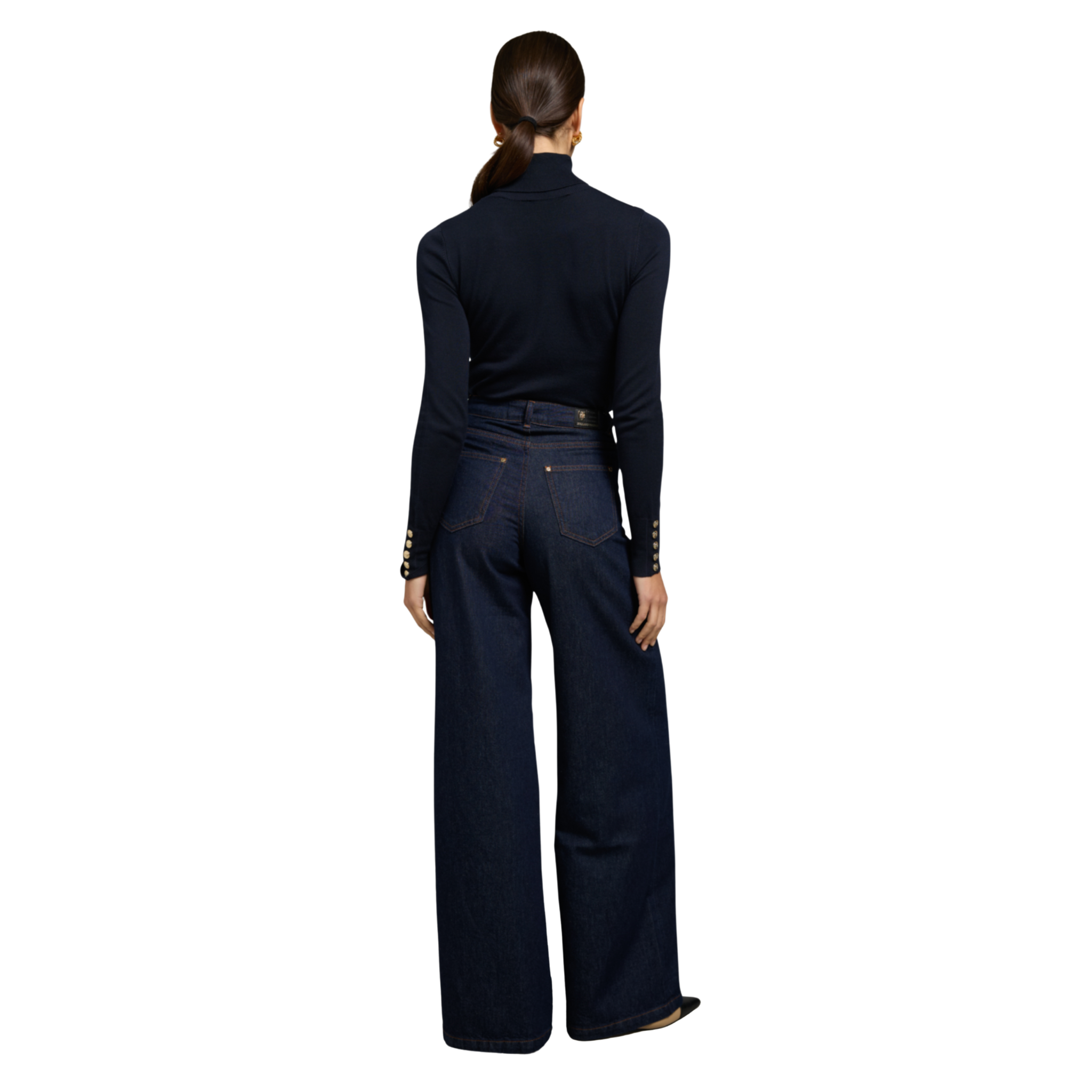 Buttoned Knit Roll Neck Ink Navy