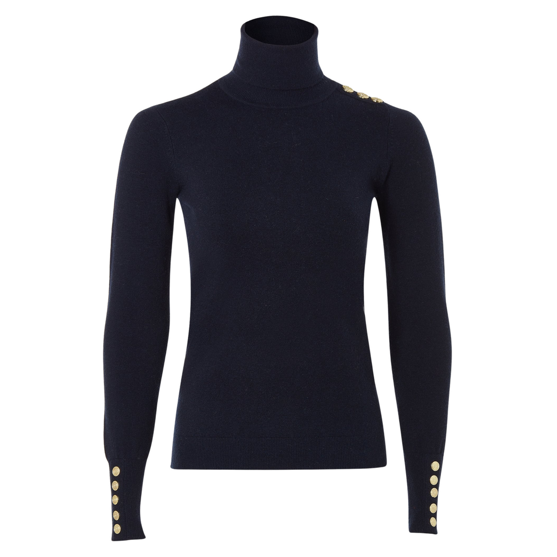 Buttoned Knit Roll Neck Ink Navy