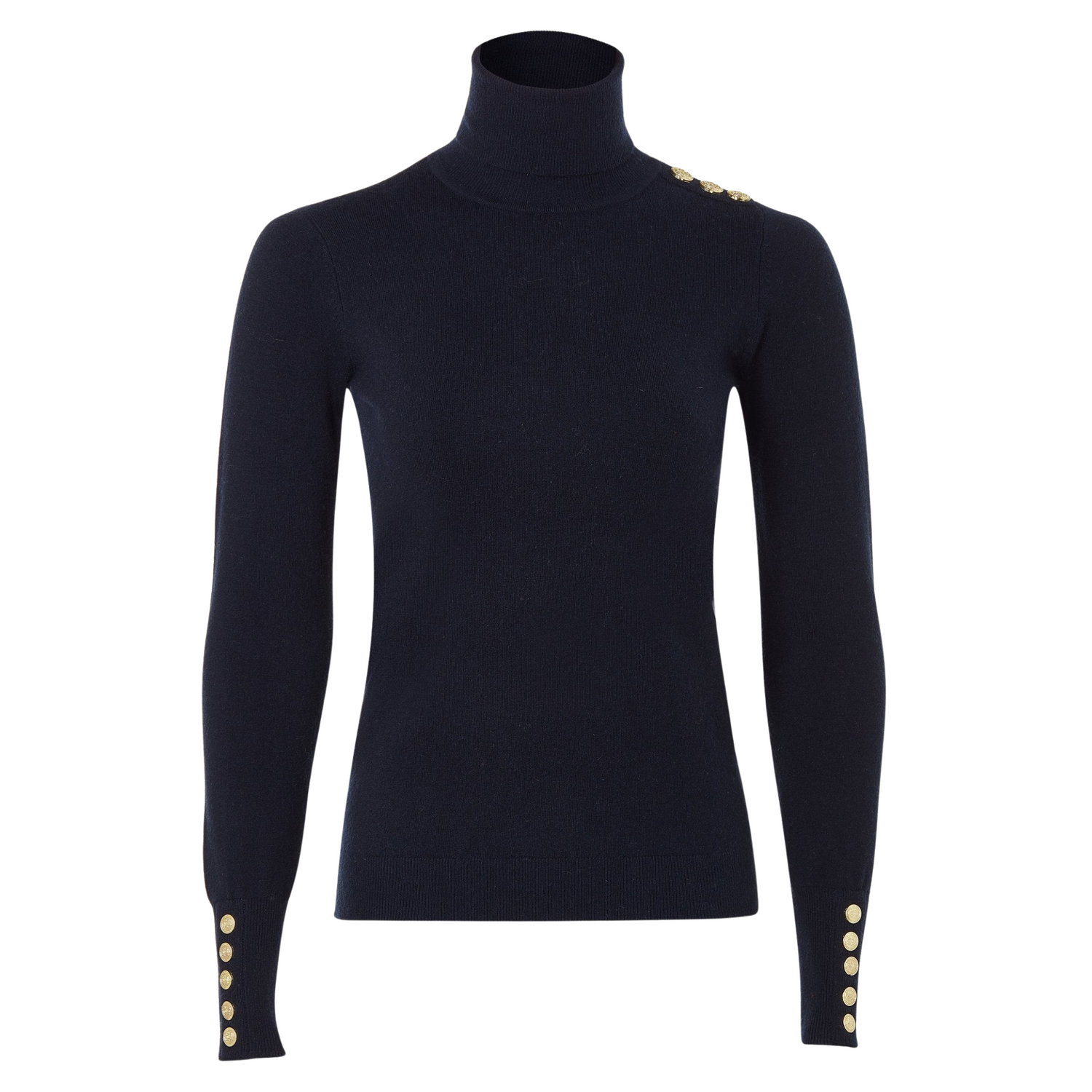 Buttoned Knit Roll Neck Ink Navy