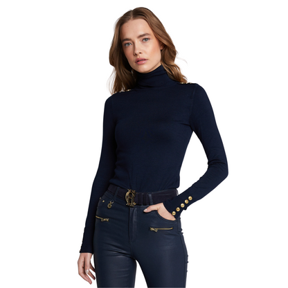 Buttoned Knit Roll Neck Ink Navy