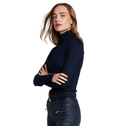 Buttoned Knit Roll Neck Ink Navy