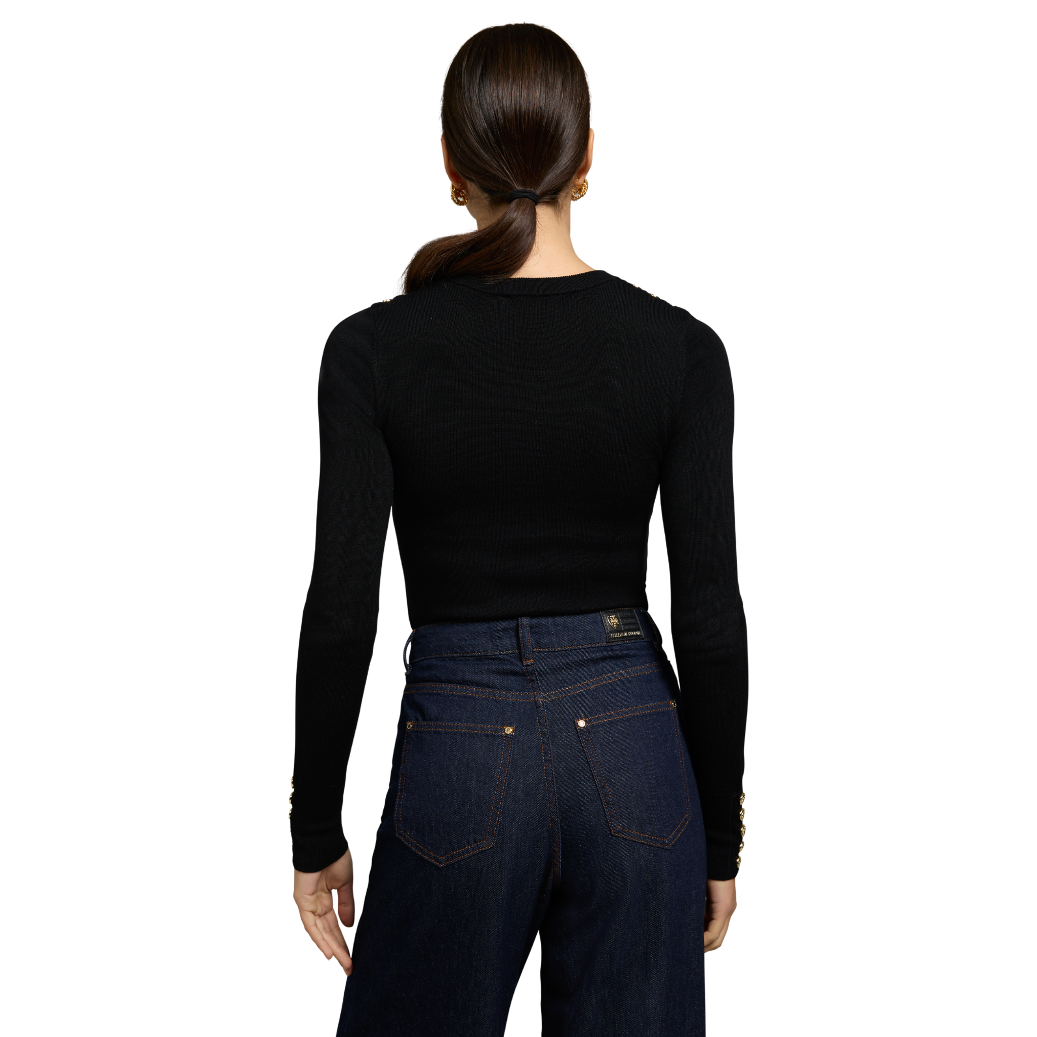 Buttoned Knit Crew Neck Black