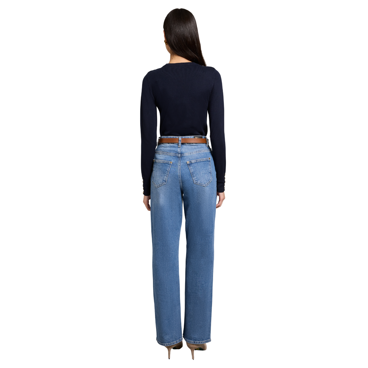 Buttoned Knit Crew Neck Ink Navy