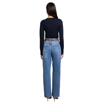 Buttoned Knit Crew Neck Ink Navy