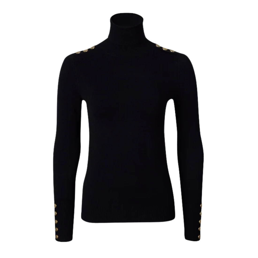 Buttoned Knit Roll Neck Black