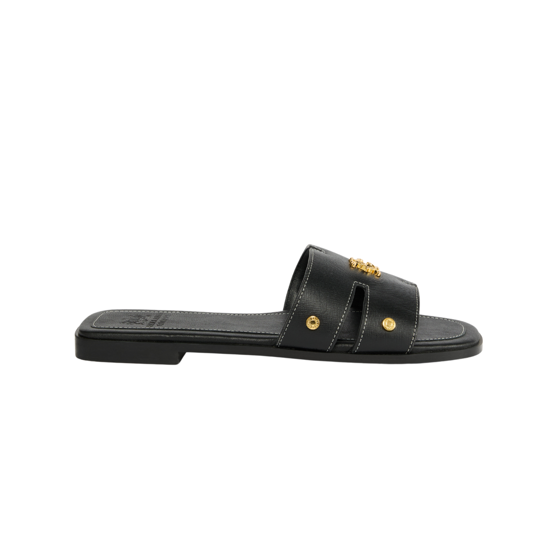 Heraldic Monogram Slides Black Saffiano