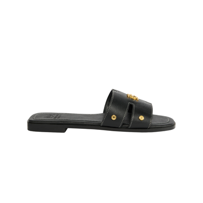 Heraldic Monogram Slides Black Saffiano